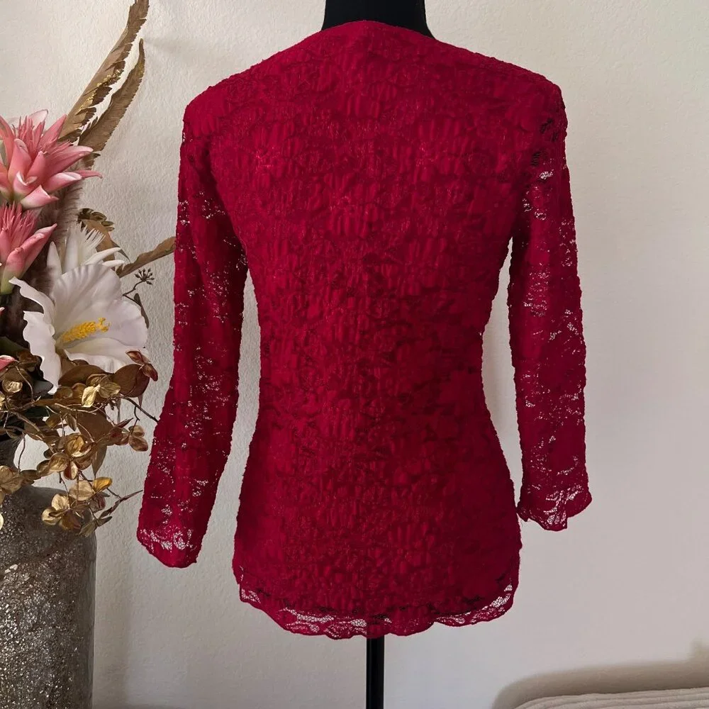 Vintage Wrapper Red Lace Babydoll Long Sleeve Italian Top size Medium - Picture 3 of 9